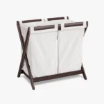 Easily attached two compartment Hamper Insert attached to Bassinet Stand (Espresso)