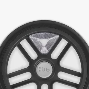 Stroller wheels with easily attached Wheel Reflectors that snap into place in seconds