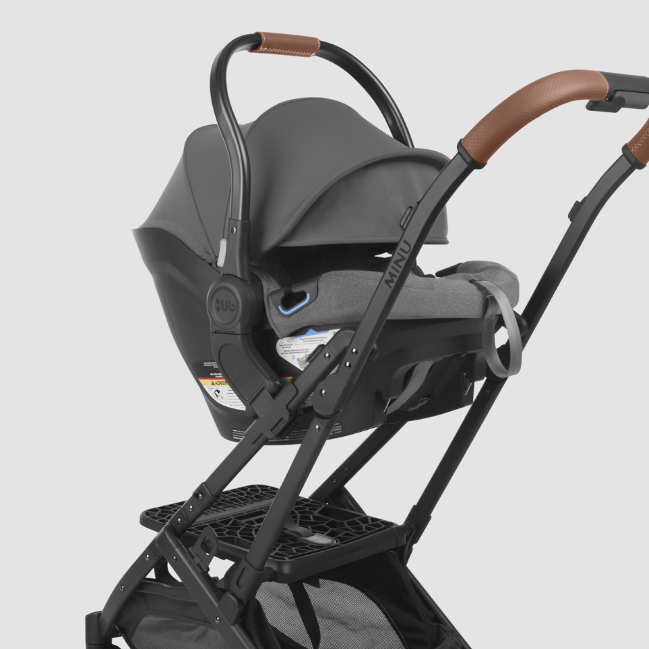 Aria infant car seat in Greyson attached to Minu V2 stroller