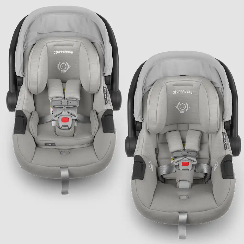 Side by side Mesa Max Infant car seats, one with infant insert seat and one without infant insert