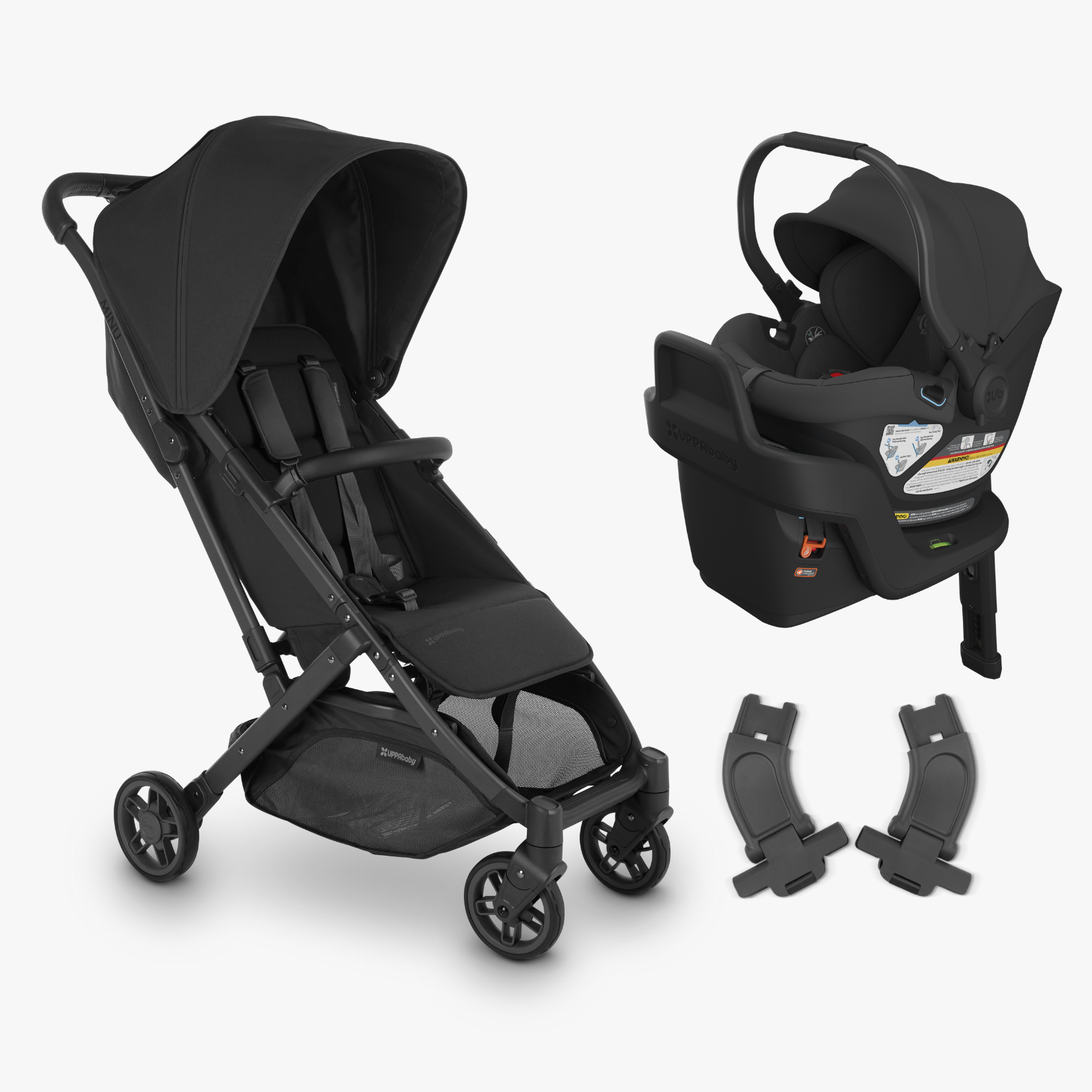 The Minu V2 Stroller with Adapters for Aria and the compatible Aria Infant Car Seat.